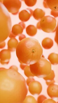 3D Floating Oranges in Vertical Motion - Realistic Citrus Fruit Animation for Social Media Reels and Healthy Beverage Branding