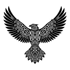 Obraz premium Tribal Eagle Vector Illustration with Open Wings - Ethnic Spirit Animal Tattoo Design