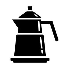Fototapeta premium Moka pot coffee maker icon isolated on white background, black silhouette vector illustration of an espresso brewer kitchen appliance