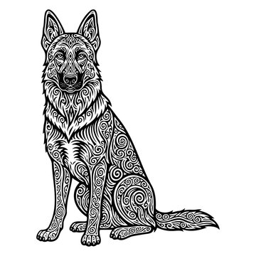 ribal German Shepherd Vector Art - Intricate Zentangle Dog Silhouette Tattoo Design