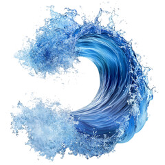 Dynamic blue water wave with splashes and foam
