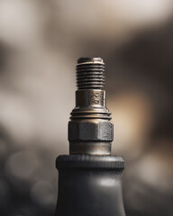 Close-up of a bicycle tire valve