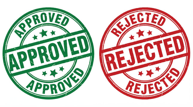Approved and rejected rubber stamps on white background