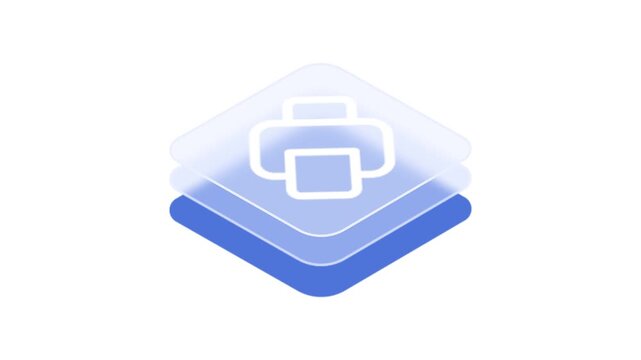 Isometric cloud storage icon with printer symbol inside layered shapes design