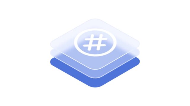 Isometric smartphone app icon with hashtag symbol on layered design