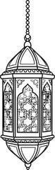 Fototapeta premium A beautiful black and white illustration of a lantern hanging from a chain.