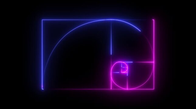 glowing neon Golden Ratio Fibonacci sequence golden number icon on black background. Golden ratio transparent video. neon Fibonacci spiral golden ratio icon. 4k motion ...