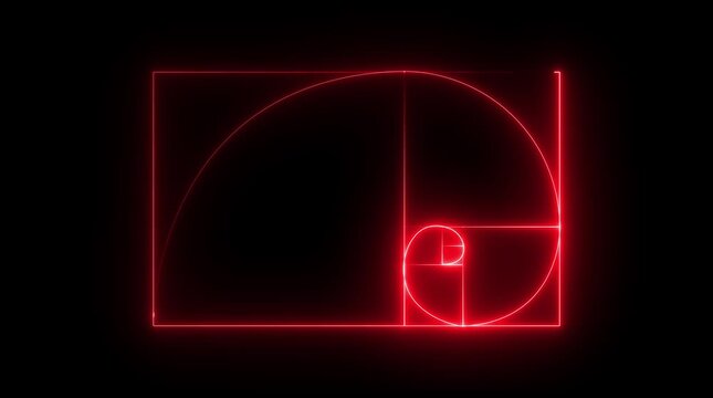 glowing neon Golden Ratio Fibonacci sequence golden number icon on black background. Golden ratio transparent video. neon Fibonacci spiral golden ratio icon. 4k motion ...
