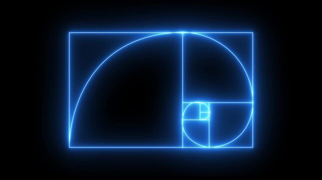 glowing neon Golden Ratio Fibonacci sequence golden number icon on black background. Golden ratio transparent video. neon Fibonacci spiral golden ratio icon. 4k motion ...