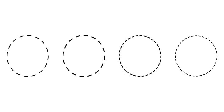 Four dashed circle outlines, representing incomplete shapes, abstract design, decorative elements, frames, borders, outlines, empty space, conceptual art