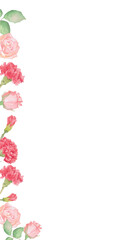 カーネーションとバラの水彩ボタニカルフレーム