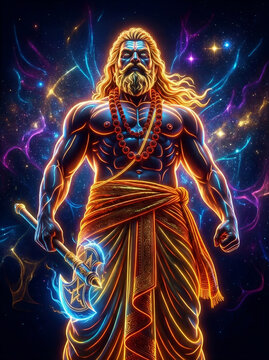 Divine Glowing Lord Parashurama Full Body &ndash; Hindu Avatar Vishnu Art