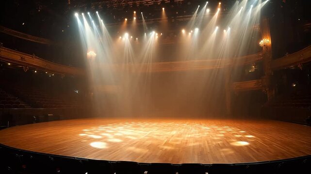 Empty theater stage with spotlights