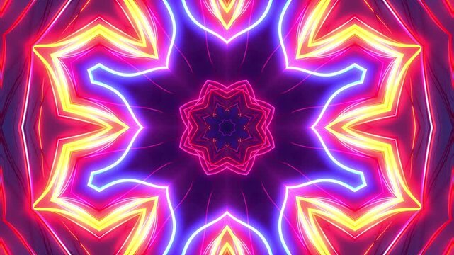 Soothing kaleidoscope mandala for meditation apps, yoga videos, and wellness content. Calming geometric patterns with spiritual healing energy. Seamless relaxation loop. 4K.