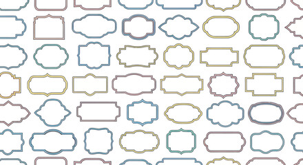 Obraz premium Seamless pattern of elegant blank frames and labels in pastel colors.