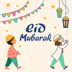 Obraz premium eid mubarak festive banner blue letters colorful.svg