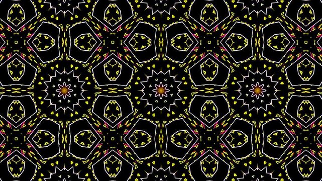 Soothing kaleidoscope mandala for meditation apps, yoga videos, and wellness content. Calming geometric patterns with spiritual healing energy. Seamless relaxation loop. 4K.