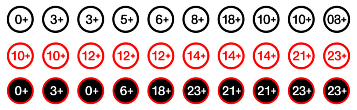 age restriction adult content icon set
