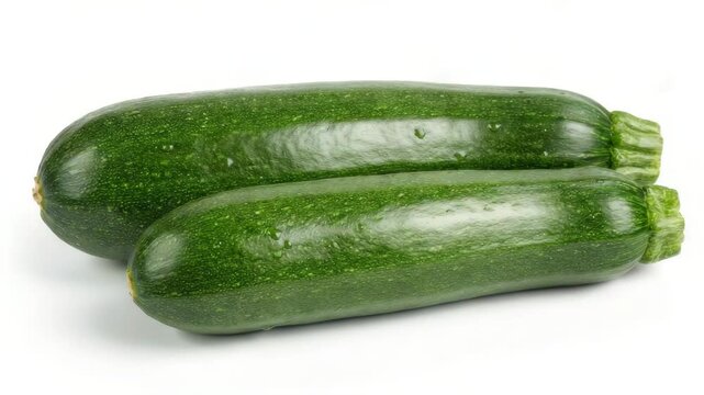 close up two fresh green zucchini isolated on white background orbit video