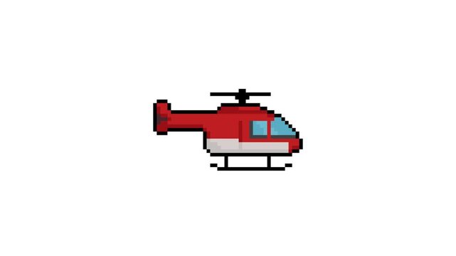8bit Pixel Art Helicopter Looping Animation on White Background &ndash; Retro Chopper Sprite