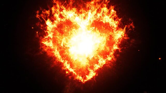 4K video of a burning heart shape with flames