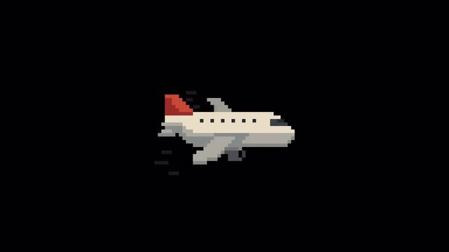 8bit Pixel Art Airplane Looping Animation with Transparent Background &ndash; Retro Aviation Aircraft