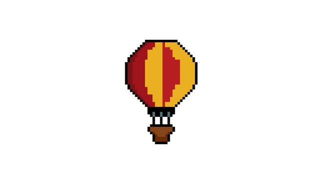 8bit Pixel Art Hot Air Balloon Looping Animation on White Background &ndash; Retro Balloon Sprite