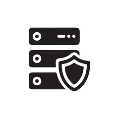 Secure server backup and data protection shield silhouette icon for cloud storage security