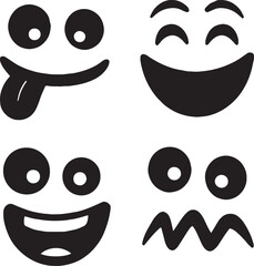 silhouette of a Silly / Emoji's Face  background brush styles , different poses and styles in black and white silhouette with transparent background