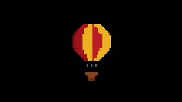 8bit Pixel Art Hot Air Balloon Looping Animation with Transparent Background &ndash; Retro Balloon