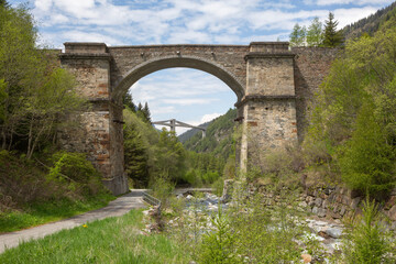 Fototapeta premium The old and the new Ganter Bridge in Valais in Switzerland