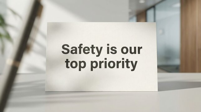 Safety Is Our Top Priority Sign on a Table with Natural Light