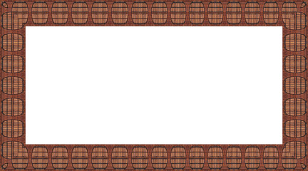 Leerer rechteckiger Bilderrahmen aus Holzst&uuml;ckchen und verzierten Holzleisten