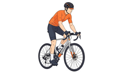 Obraz premium Man riding a bicycle wearing cycling clothes and helmet.