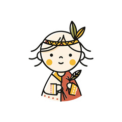 Cartoon Girl Wearing Headband Holding Bag.