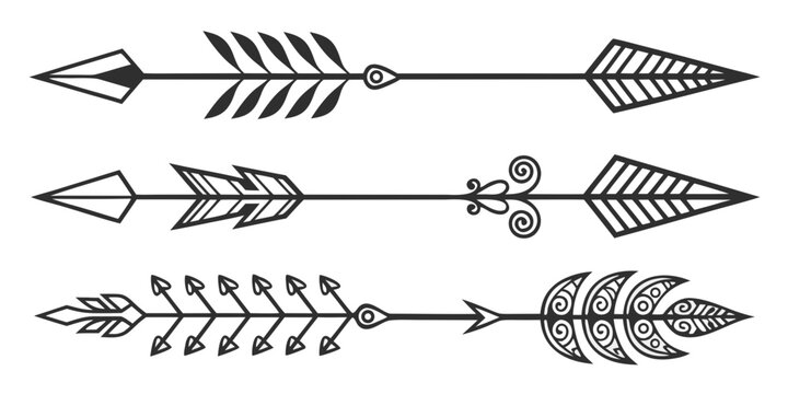 A collection of various arrow designs with different heads and fletching styles Vector