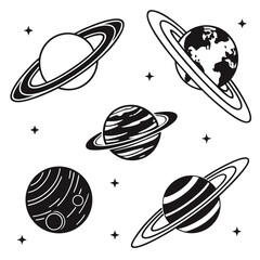 A captivating illustration of diverse planets and celestial bodies in space. Vector © rabby