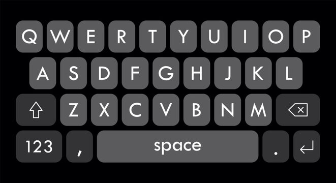 Smartphone virtual keyboard in dark theme, simple design layout. Vector illustration