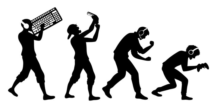 Evolution of humans depicted through various stages of technological advancement Vector