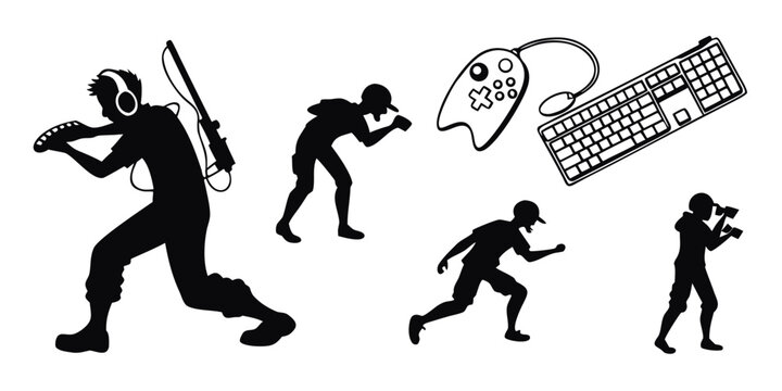 Illustration of a person engaging in various forms of cybercrime and hacking activities Vector