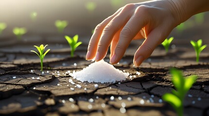 Prophetic Healing Concept: Salt Crystals and Growth in Dry Soil