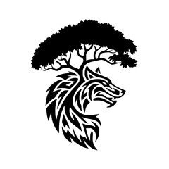 Obraz premium Stunning tree and wolf head black silhouette logo