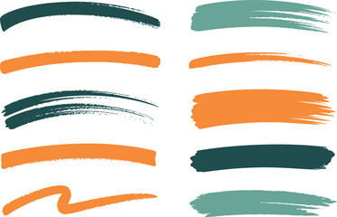Obraz premium Abstract brush strokes in teal and orange on a white background