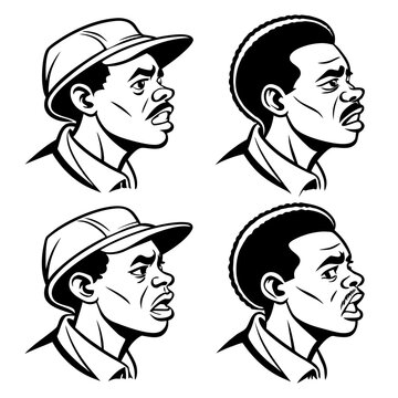 Four distinct profile views of a person wearing a baseball cap Vector