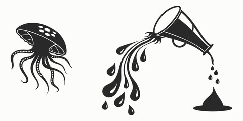 A whimsical illustration of a jellyfish and a watering can pouring water Vector © Rabbi