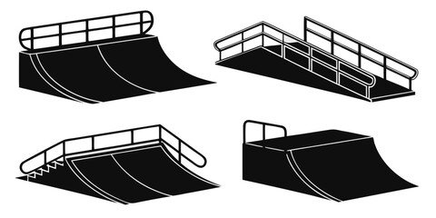 Four distinct types of skateboarding ramps in black and white illustration Vector © Rabbi