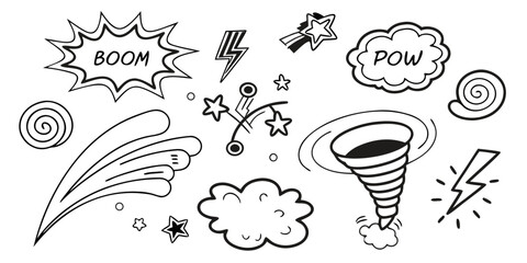 A whimsical illustration of various weather phenomena and natural elements. Vector © Rabbi