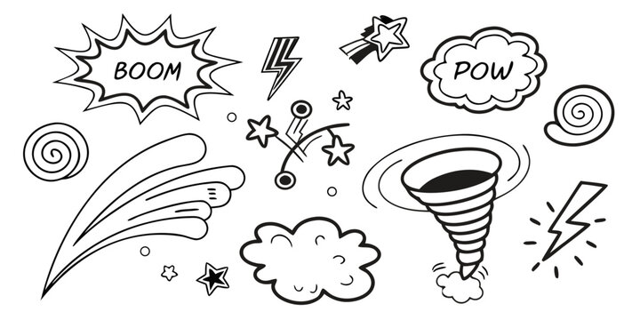 A whimsical illustration of various weather phenomena and natural elements. Vector