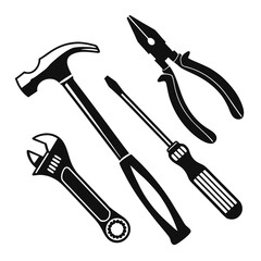 A collection of various tools including a hammer, pliers, and wrench Vector