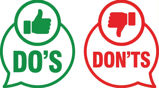 Green and red dos and donts signs with thumbs up and thumbs down